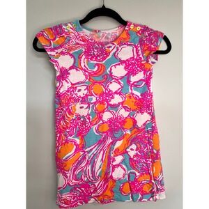Lilly Pulitzer Girls Dress Size M (6-7) Colorful Floral Print Gold Button Detail